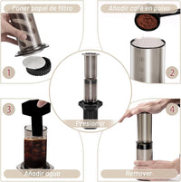 Cargar imagen en el visor de la galería, Kit Cafetero. Método Tipo Aeropress + Jarra Cuello Cisne + Molino Manual + 350 Filtros
