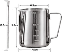 Cargar imagen en el visor de la galería, Jarra Graduada Barismo Latte Espumadora Acero + Pluma Decorativa
