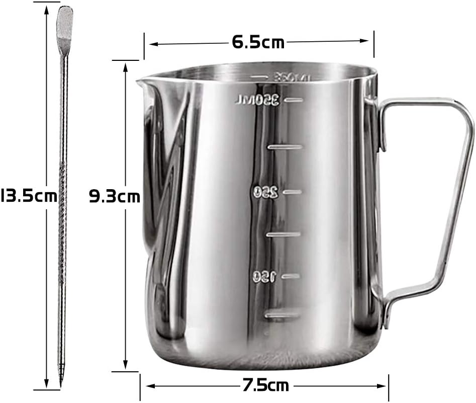 Jarra Graduada Barismo Latte Espumadora Acero + Pluma Decorativa
