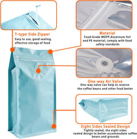 Cargar imagen en el visor de la galería, Bolsa para café Tostado Frutos Secos con cremallera y válvula x 50 Unidades Azul Claro
