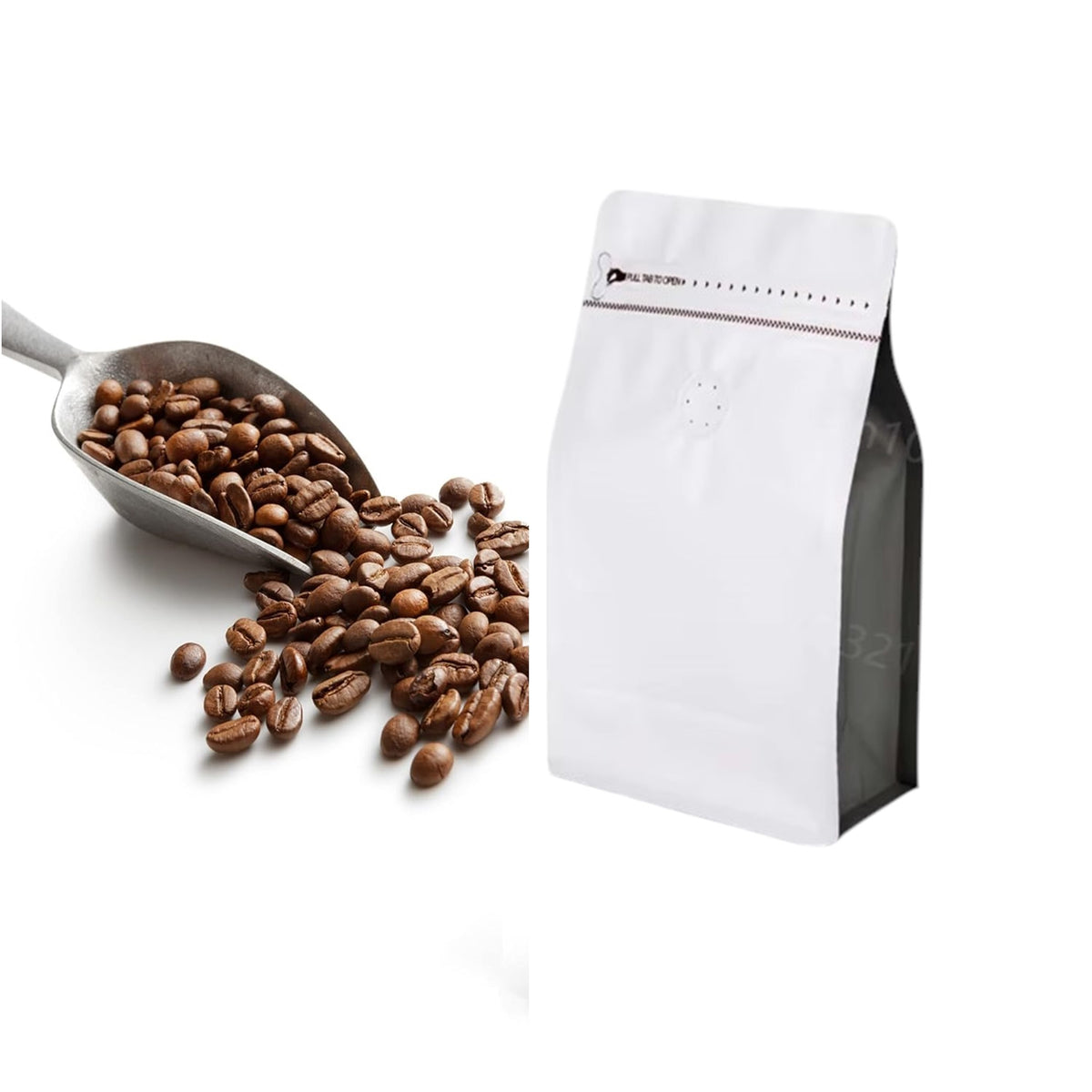 Bolsa para café Tostado Frutos Secos con cremallera y válvula x 50 Unidades Blanco-gris