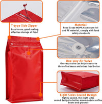Cargar imagen en el visor de la galería, Bolsa para café Tostado con cremallera y válvula x 50 Unidades Rojo
