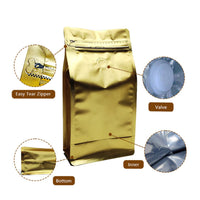 Cargar imagen en el visor de la galería, Bolsa para granos de café con cremallera y válvula x 50 Unidades Dorado
