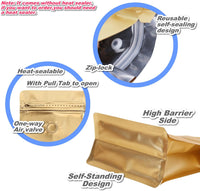 Cargar imagen en el visor de la galería, Bolsa para granos de café con cremallera y válvula x 50 Unidades Dorado
