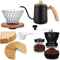 Cargar imagen en el visor de la galería, Kit Café Método V60 Vidrio + Molino Ajustable + 40 Filtros + Jarra cuello Cisne
