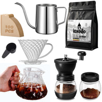 Cargar imagen en el visor de la galería, Kit Cafetero. Método V60 + Server + Jarra Cuello Cisne + Molino Manual + 250 Gr Café + 100 Filtros
