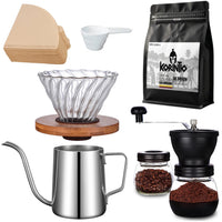Cargar imagen en el visor de la galería, Kit Cafetero. Molino Ajustable + V60 + Jarra Cuello Cisne Acero + 250 Gr Café Origen
