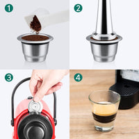 Cargar imagen en el visor de la galería, Cápsula Reutilizable de Acero Compatible Con Nespresso + Tamper + Cuchara
