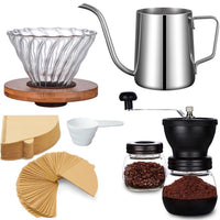 Cargar imagen en el visor de la galería, Kit Cafetero. Molino Ajustable + V60 + Jarra Cuello Cisne Acero
