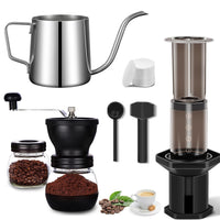 Cargar imagen en el visor de la galería, Kit Cafetero. Método Tipo Aeropress + Jarra Cuello Cisne + Molino Manual + 350 Filtros
