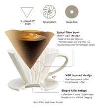 Cargar imagen en el visor de la galería, Extracción Café V60 Cerámico 4 Tazas Método Goteo + cuchara + 40 Filtros
