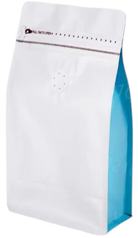 Cargar imagen en el visor de la galería, Empaque para café Frutos Secos con Zipper y válvula x 50 Unidades Blanco-Azul
