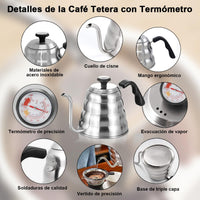 Cargar imagen en el visor de la galería, Jarra Tetera De Acero Inoxidable Con Cuello De Cisne y Termómetro
