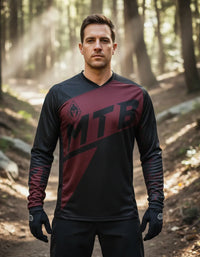 Cargar imagen en el visor de la galería, Jersey buzo ciclismo MTB korintio negro vino tinto
