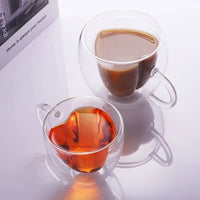 Cargar imagen en el visor de la galería, Taza Pocillo con Oreja Doble Pared Vidrio Borosilicato Forma corazón
